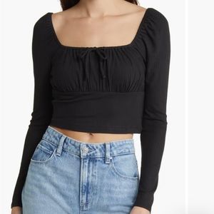 Madewell Rib Square Neck Long Sleeve Crop Top, size S